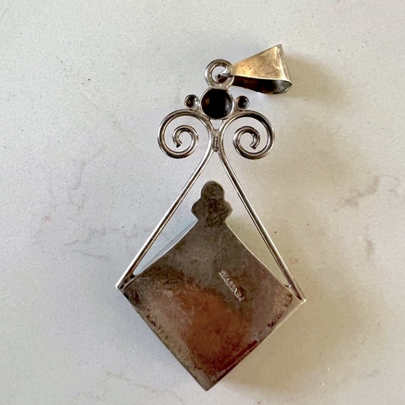 Beautiful handmade silver stamped turquoise pendant 🩵 - Picture 3 of 3